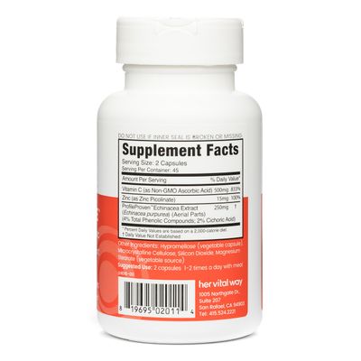 her vital way Our Defense Immune Support Supplement - Echinacea, Vitamin C, and Zinc Supplement - Premium Non-GMO Immune Booster for Adults (90 Vegetarian Capsules)