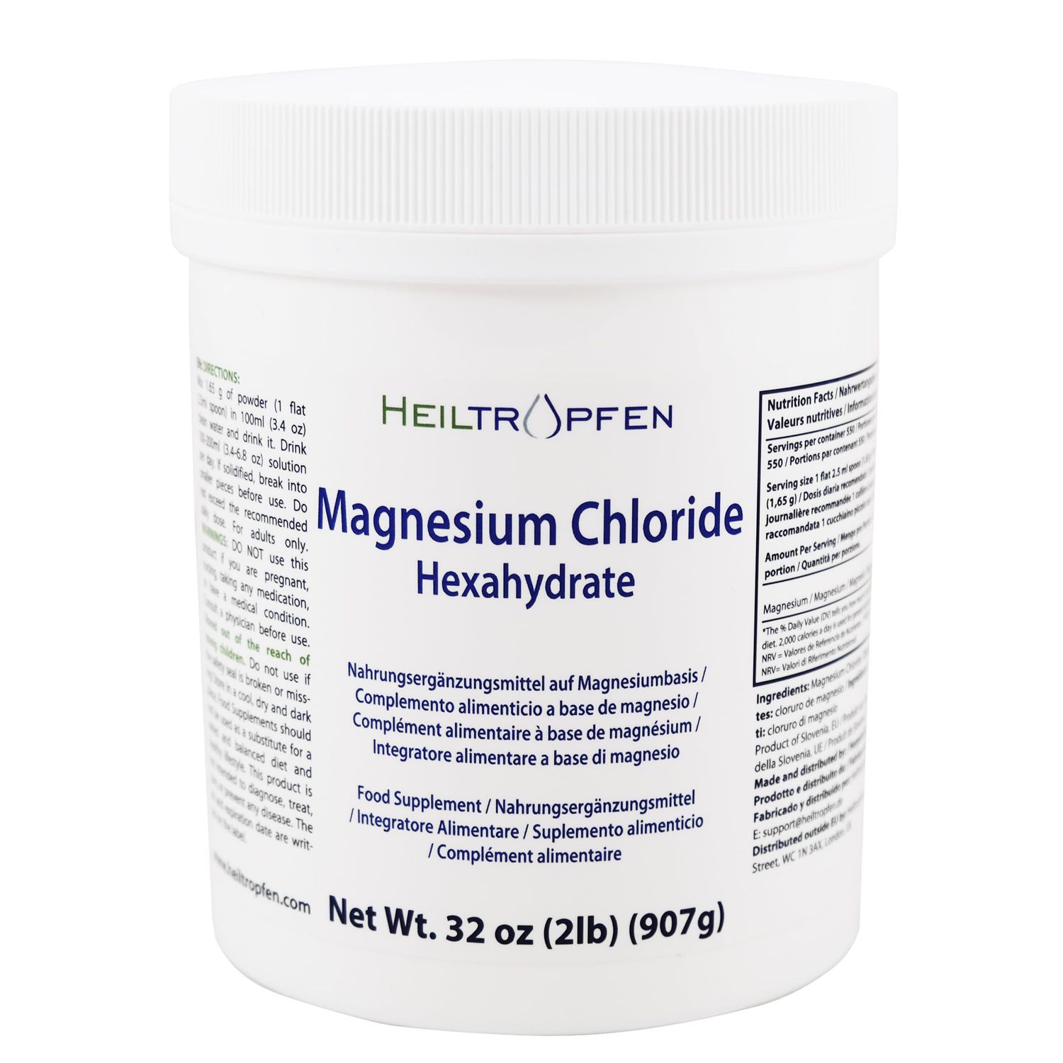 2 Pounds Magnesium Chloride Hexahydrate Pharmaceutical Grade Ingredients Crystal Powder Pure Ph. EUR., BP, USP, 100 Heiltropfen