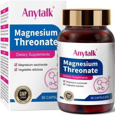 ANYTALK Magnesium L-Threonate, Brain Supplements for Memory and Focus, Sleep and Anxiety for Kids Adults (90 Capsules)