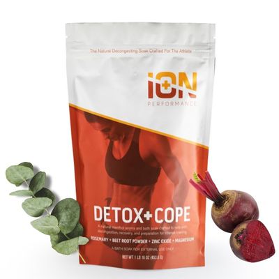 iON Zinc Detox Cope Athlete Bath Muscle Soak Zinc, Magnesium Epsom Salt, Coconut Oil, Rosemary, Beet Root, Bay Leaf Cold Season 16 Oz Allergy Season Muscle Recovery