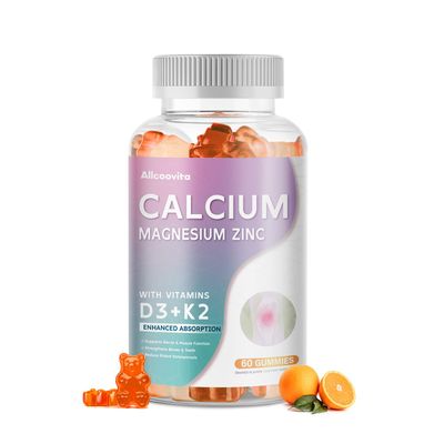 Calcium Magnesium Zinc Gummies with Vitamin D3 K2 - High Potency Enhanced Absorption -60 Orange Gummies Flavored.