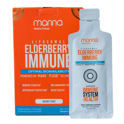 Manna Liposomal Elderberry Immune Packets - Vitamins C, D, Zinc, Echinacea Ginger - Daily Immune Support for Adults Kids - Sugar Free, Real Elderberry Extract Syrup, Travel-Friendly, 15 Pack