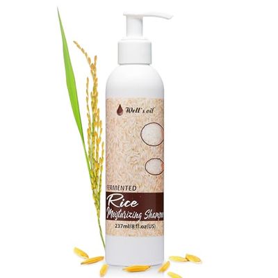 Well&#39;s Oil Fermented Rice Water Shampoo (8 Fl Oz) - For Hair Growth and Scalp Care Thickening, Nourishing Strengthening With Natural Essential Oils