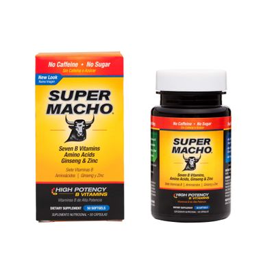 Super Macho Dietary Supplement with High Potency Zinc 7 B Vitamins, No Preservatives, Sugar or Caffeine, Made in USA, 50 Softgels (1 Pack)