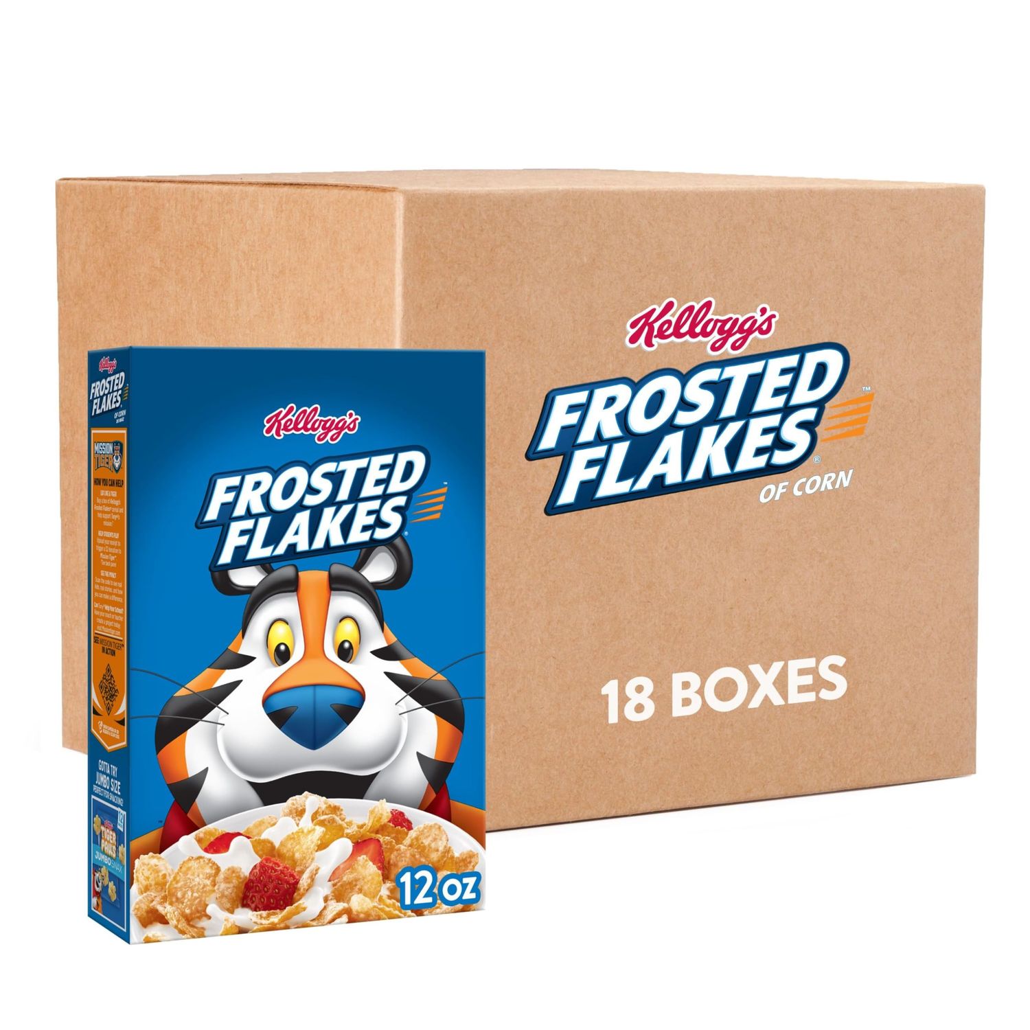 Kellogg&#39;s Frosted Flakes Breakfast Cereal, Kids Cereal, Family Breakfast, Original (18 Boxes)