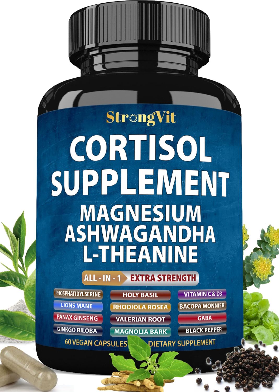 Cortisol Supplements for Women and Men with Magnesium, Ashwagandha L-Theanine. High Cortisol Reducer, Manager, Detox, Lower and Control. Sleep Support Stress Relief, USA