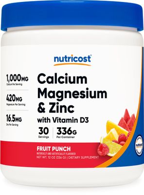 Nutricost Calcium Magnesium Zinc with Vitamin D3 Powder, 30 Servings (Fruit Punch) - Calcium (1000 MG) Magnesium (420 MG) Zinc (16.5 MG) Vitamin D3 (30 MCG) - Gluten Free, Non-GMO