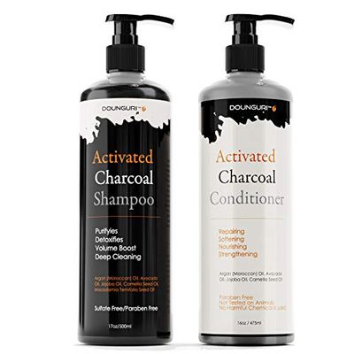 DOUNGURI Sulfate Free Activated Charcoal Hair Shampoo and Conditioner for Clarifying, Detoxification and Volumizing 16oz - Organic Ingredients: Argan (Moroccan), Avocado (Shampoo and Conditioner)