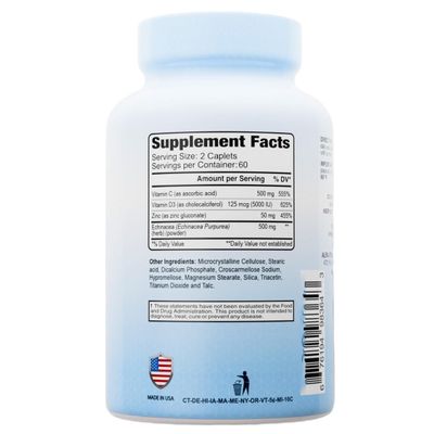 ALFA VITAMINS Zinc Vitamin C, D Echinacea Powerful Formula - Immune Support - Enhanced Absorption - 120 Caplets