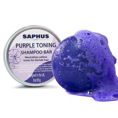 Sulfate Free Brass Toning Purple Shampoo Bar for Blonde, Bleached, Silver, or Brown Highlighted Hair, Travel Friendly, with Tin Container Sponge