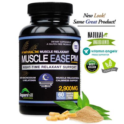 aspenhill laboratories Night-Time Muscle Relax Muscle PM - 2,900mg Maximum Strength Relaxant with Magnesium Glycinate. Gluten Free - 60 Capsules (Packaging May Vary)