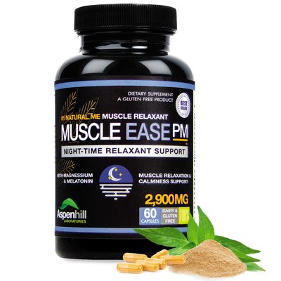 aspenhill laboratories Night-Time Muscle Relax Muscle PM - 2,900mg Maximum Strength Relaxant with Magnesium Glycinate. Gluten Free - 60 Capsules (Packaging May Vary)