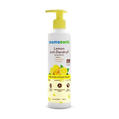 MAMAEARTH Lemon Anti Dandruff Shampoo for Itchy Flaky Scalp with Ginger to Gently Cleanse Build Up, Dirt Excess Oil for Healthy Itch-Free Scalp 8.45 Fl Oz (250ml)