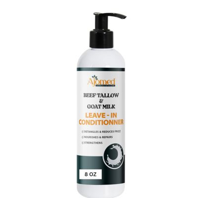 Beef tallow Goat milk Leave-In Conditioner Handmade hair Detangler- Anti-Frizz dreadlock moisturizer-Split End Moisturizing Hair Care for Dry, Damaged Hair Moisturizing Curl Primer (8 Fl Oz)