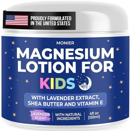 MONIER Magnesium Lotion for Kids - Relaxing Magnesium Cream with Lavender, Shea Butter, Aloe Vera - 100 Natural Ingredients (4 oz, Unscented)