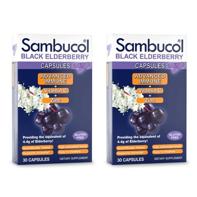 Sambucol Black Elderberry Capsules - Advanced Immune, Vitamin C and Zinc, Elderberry Capsules, Immune Support, Black Elderberry Supplements, Gluten Free, Easy to Swallow Capsules - 30 Count, 2-Pack
