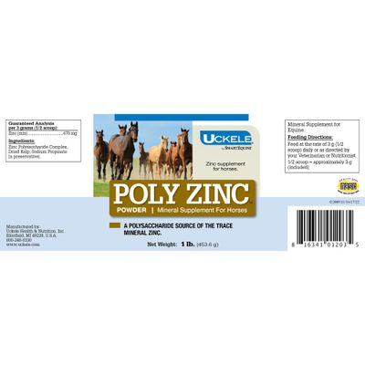 Uckele by SmartEquine Poly Zinc Powder Zinc Supplement for Horses Hoof Care Vitamins and Minerals Supports Bone and Hoof Wellness Equine Skin Coat Supplement 1 lb