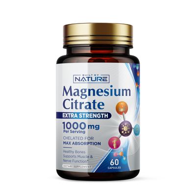 Magnesium Citrate 1000mg - Max Absorption High Potency Magnesium Complex Supplement for Heart, Muscle, Nerve, Bone Health Stress Relief - Non-GMO, Gluten-Free - 60 Vegan Capsules
