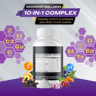 GUDOMET Elderberry Quercetin Bilberry Turmeric Tart Cherry Ginger Vitamin C Vitamin D3 Zinc Black Pepper -150 Capsules- Made in USA