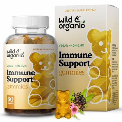 Wild Organic Immune Support Gummies - Elderberry 1000mg Vitamin C 500mg - Natural Immune Support Supplement - Vegan Immunity Gummies with Vitamin C D Zinc - 60 Count