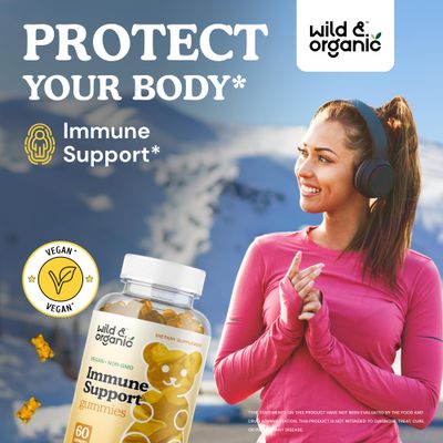 Wild Organic Immune Support Gummies - Elderberry 1000mg Vitamin C 500mg - Natural Immune Support Supplement - Vegan Immunity Gummies with Vitamin C D Zinc - 60 Count