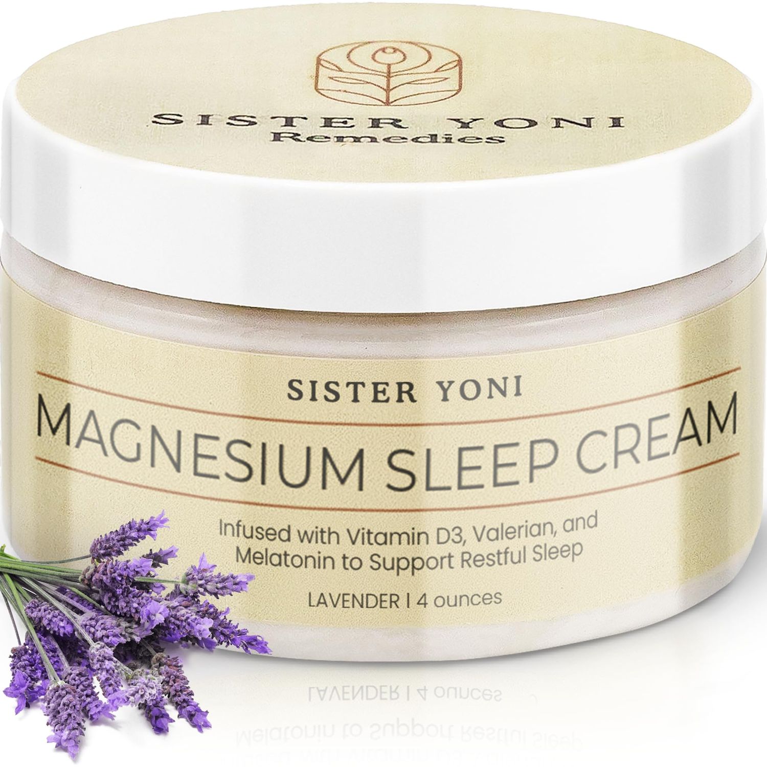 Sister Yoni Magnesium Cream for Sleep - Lavender, Valerian Root, Vitamin D3 Melatonin - Calming Natural Topical Magnesium Lotion Butter - Handcrafted in Small Batches in the USA