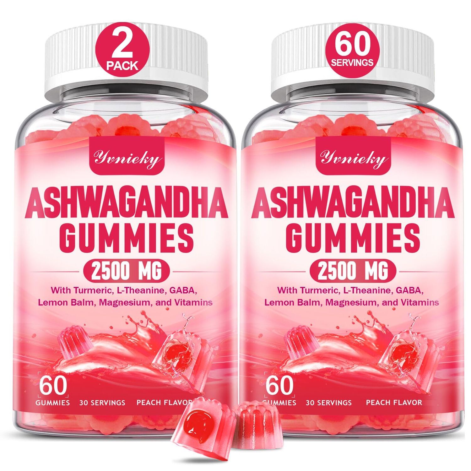 Ashwagandha Gummies 2500mg for Women Men: Ashwagandha Supplement Gummy Extra Strength with Turmeric, Vitamin D3, L-Theanine, Magnesium - Filled Gummies, Strawberry Flavor, Vegan, Non-GMO