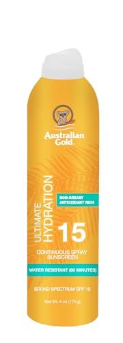 Australian Gold Continuous Spray Sunscreen SPF 15, 6 Ounce, Dries Fast, Broad Spectrum, Water Resistant, Non-Greasy,A70908 SPF 15 - Spray