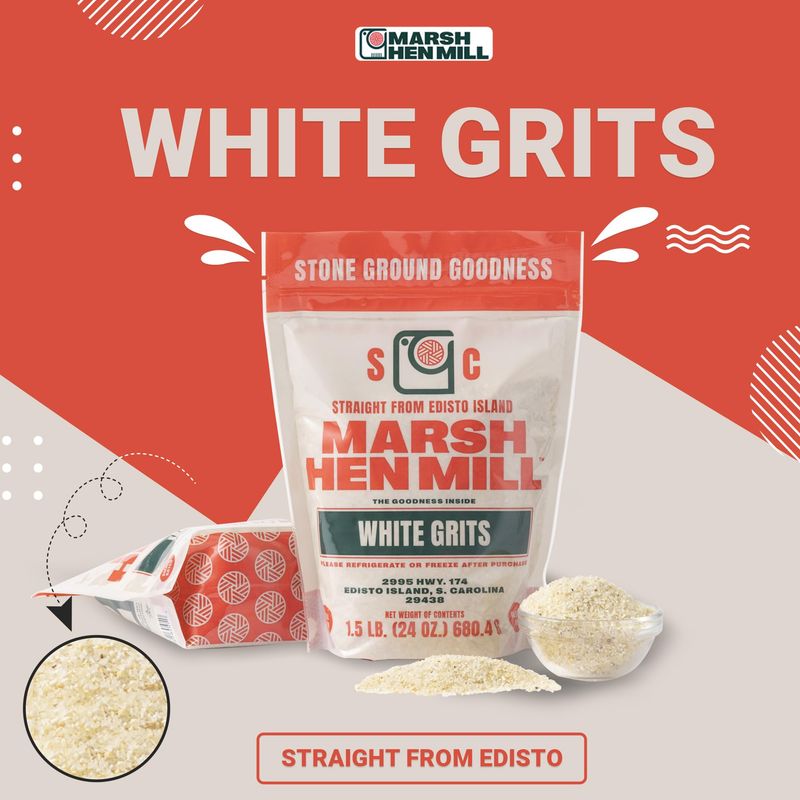 Marsh Hen Mill White Grits Stone Ground White Corn Gluten-Free, No Additives Instant for Quick Meals Family Farm Grown on Wadmalaw Island Old-Fashioned Grits 24 oz (Pack of 1)