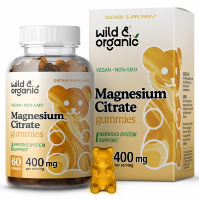 Wild Organic Magnesium Citrate Gummies 400 mg - Relaxing Chewables for Calm and Mood - Calming Magnesium Citrate Supplement - 60 Vegan, Non-GMO Powder Based Chews