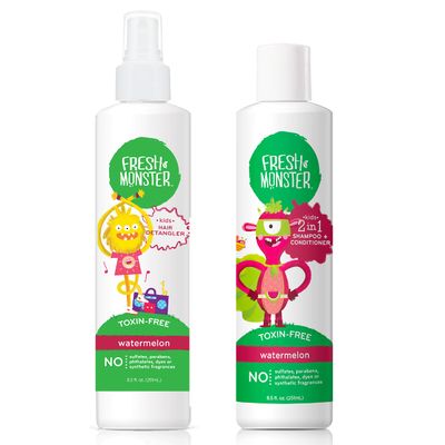 Fresh Monster Kids Hair Detangler Spray 2-in-1 Shampoo Conditioner Combo, Toxin-Free, Hypoallergenic Natural, Watermelon (8.5 oz Detangler 8.5 oz 2-in-1 Shampoo Conditioner)