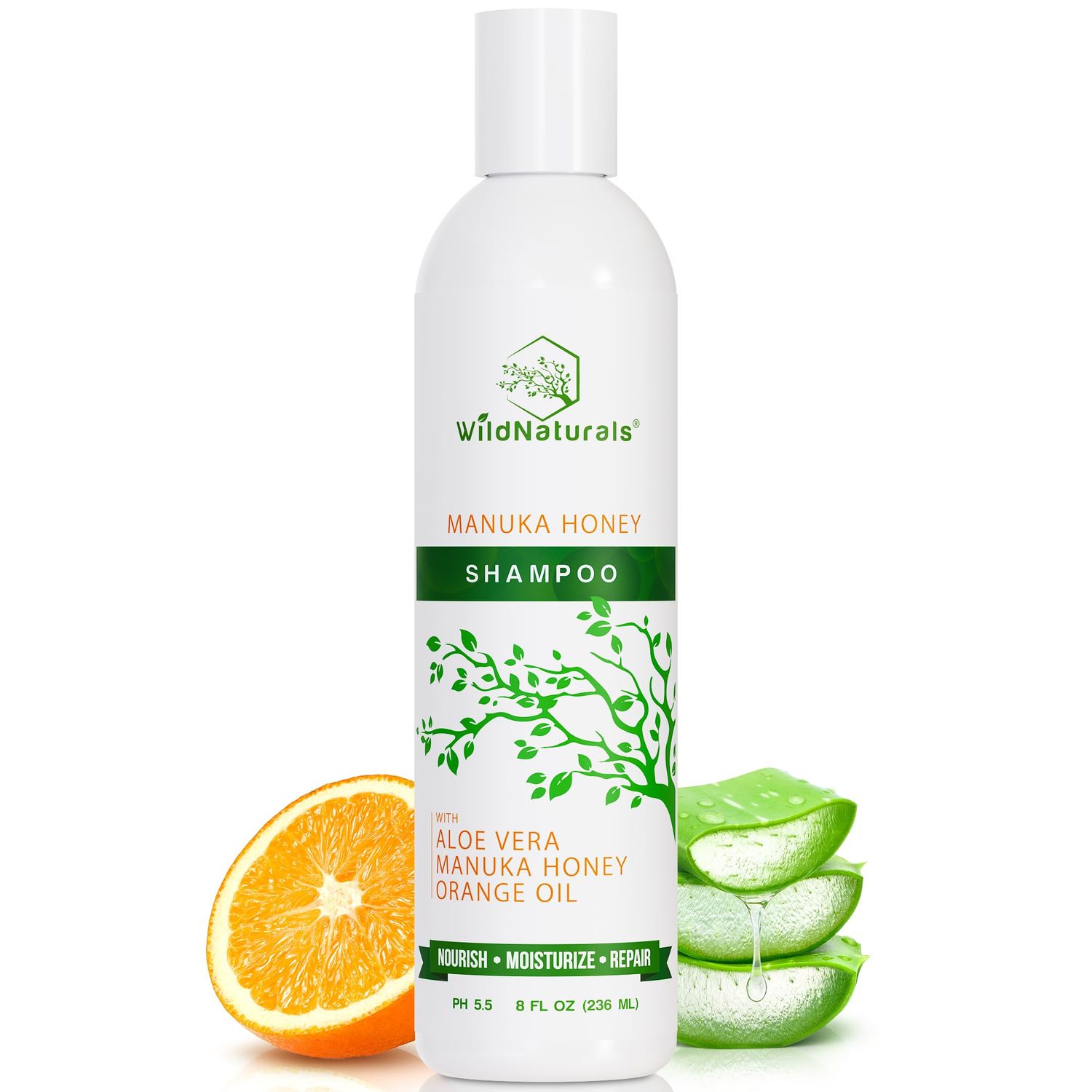 Wild Naturals Manuka Honey Shampoo for Eczema Psoriasis - Hydrating Sulfate-Free with Aloe Vera Coconut Oil - Moisturizing Shampoo for Dry, Itchy Scalp