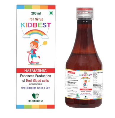 HealthBest Kidbest Iron (Haematinic) Syrup, Zinc, Folic Acid, 200 ML