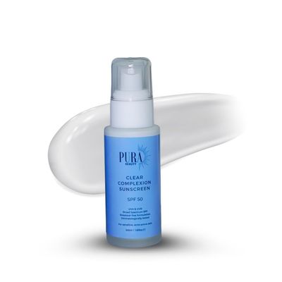 PURABEAUTY SPF 50 Sheer Clear Zinc Oxide Face Sunscreen With Vitamin E, Mineral Sunscreen, Water Resistant, Broad Spectrum Moisturizer UVAUVB Face Sunscreen For Acne Prone Skin