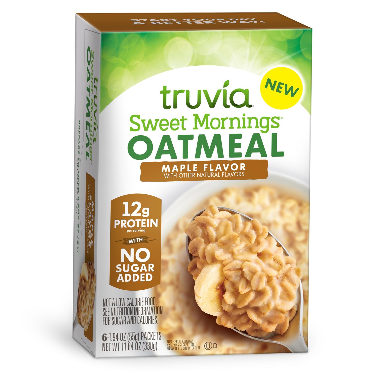 Truvia Sweet Mornings Maple Instant Rolled Oat Oatmeal Packets, 12 G Protein, No Sugar Added (6 packets)