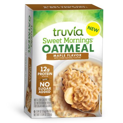 Truvia Sweet Mornings Maple Instant Rolled Oat Oatmeal Packets, 12 G Protein, No Sugar Added (6 packets)