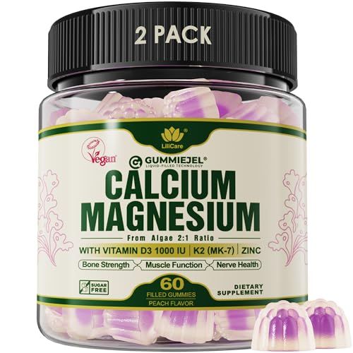 LILICARE Plant Based Calcium Supplement 600mg with Vitamin D3 K2, Zinc for Bone Strength, Sustainably Sourced Algae Calcium Magnesium, Sugar Free, 70 Trace Minerals, Vegan - 60 Count (Pack of 2)