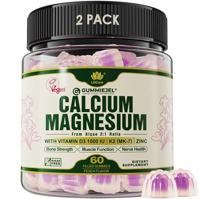 LILICARE Plant Based Calcium Supplement 600mg with Vitamin D3 K2, Zinc for Bone Strength, Sustainably Sourced Algae Calcium Magnesium, Sugar Free, 70 Trace Minerals, Vegan - 60 Count (Pack of 2)