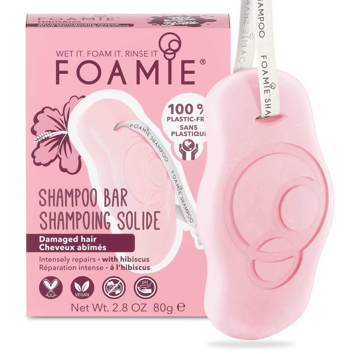 Foamie Natural Shampoo Bar Soap-Free, Paraben Sulfate Free Solid Shampoo For Damaged Hair Hibiscus Nettle Extract, Strengthens Repair Frizzy Hair
