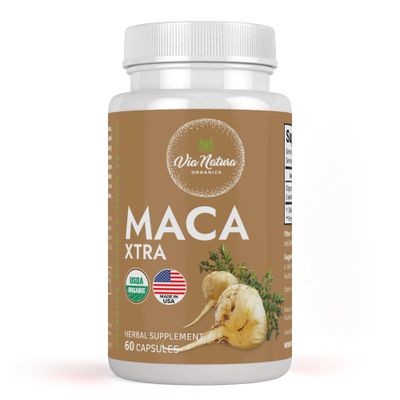 Via Natura Organics Maca Xtra Capsules 1000mg Organic Herbal Supplement Natural Source of Amino Acids Iron Magnesium 60 Capsules