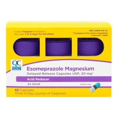 Quality Choice Esomeprazole Magnesium 20 mg Acid Reducer Heartburn Relief, Delayed Release Capsules for 24 Hour (All Day and Night) Protection, 42 Count