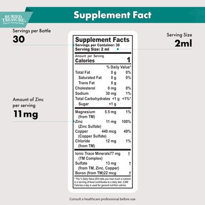 Buried Treasure Zinc Complex Drops - 30 Servings, 2 fl oz, Efficient and Bioavailable Ionic Zinc Supplement
