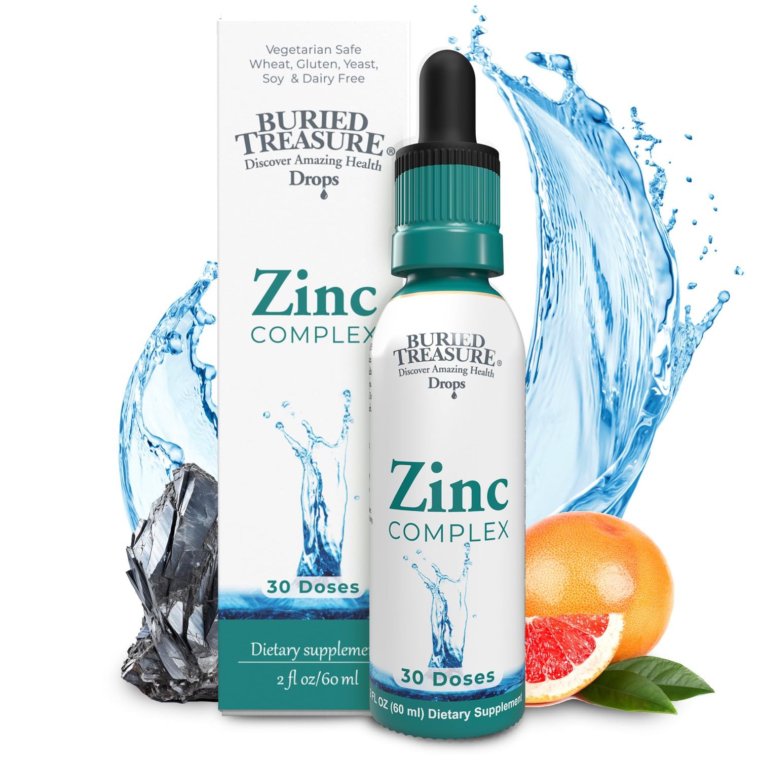Buried Treasure Zinc Complex Drops - 30 Servings, 2 fl oz, Efficient and Bioavailable Ionic Zinc Supplement