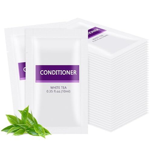 30 pack 0.35 fl oz10ml Travel Size Conditioner Bulk Individually Wrapped - Refreshing Mini Conditioner Packets Single Use Supplies for Homeless Care Hotel Guests, White Tea Scent