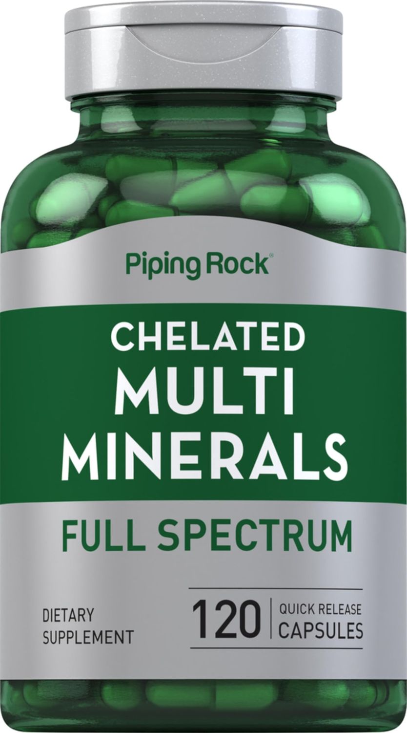 Piping Rock Mega Multi Mineral Chelated Supplement 120 Capsules Iron Free Non-GMO, Gluten Free