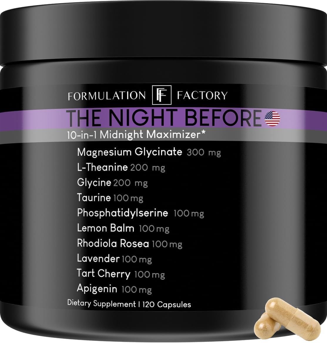 The Night Before: 10-in-1 Midnight Maximizer, Sleep Aid, Stress Relief, Cognition, Relaxation, Recovery, Magnesium Glycinate, L-Theanine, Glycine, Taurine, Lemon Balm, Rhodiola, Lavender (2 Months)