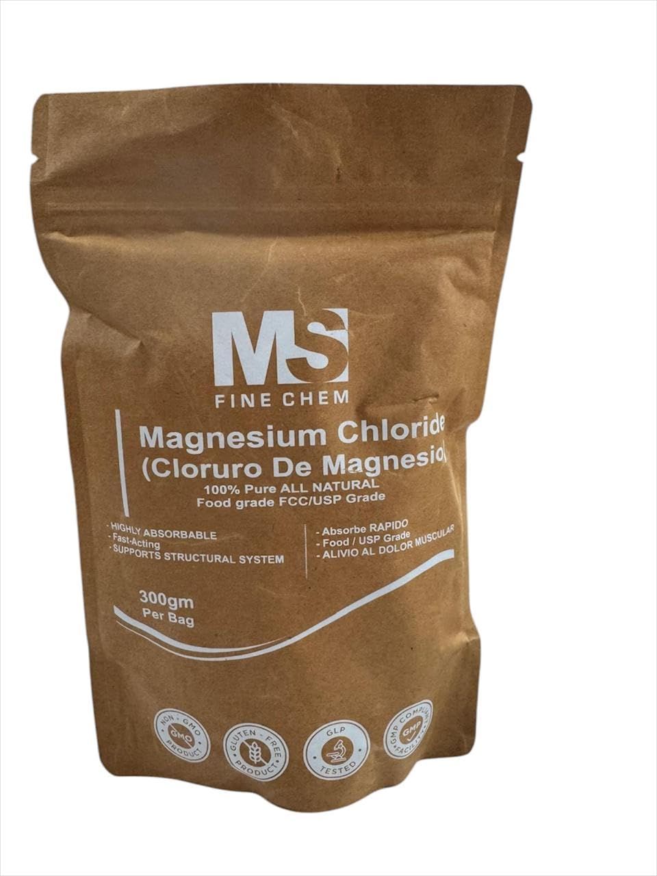 Cloruro de Magnesio 100 Pure Magnesium Chloride Food Grade 300 Grams Edible Magnesium Highly Absorbable for Daily use as Supplement or Magnesium Oil up to 600 Servings 10.58 Oz