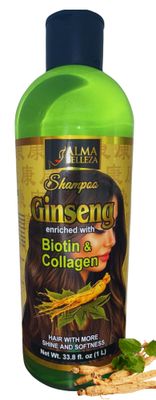 Alma Belleza Ginseng Shampoo Enriched with Biotin Collagen (Jengibre, Biotina Col geno Shampoo) - 33.8 fl oz (1L) - Premium Brand,