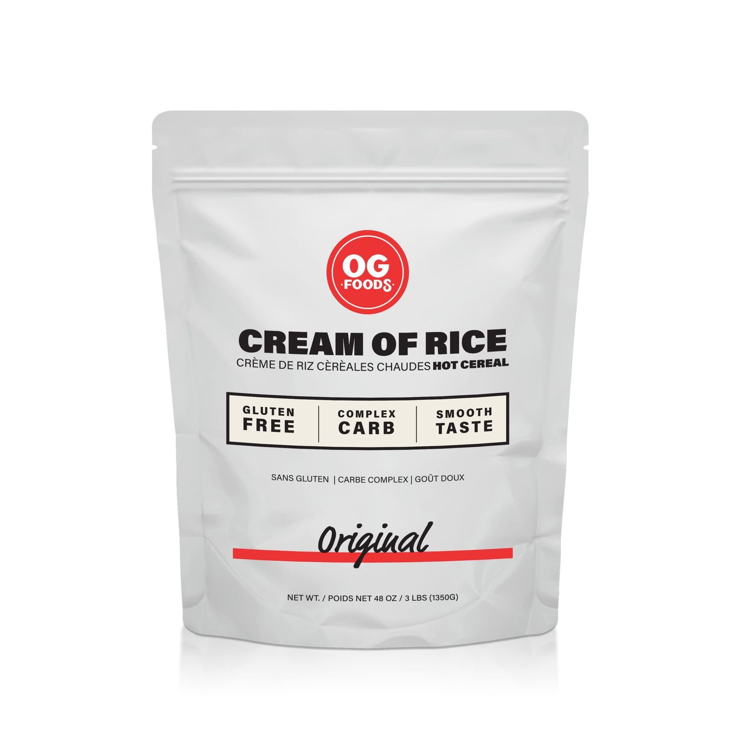 OG FOODS Cream of Rice Hot Cereal Complex Carb Hot Cereal Made From White Rice Complex Carb, Gluten Free, Smooth Taste 3LB, 1350G