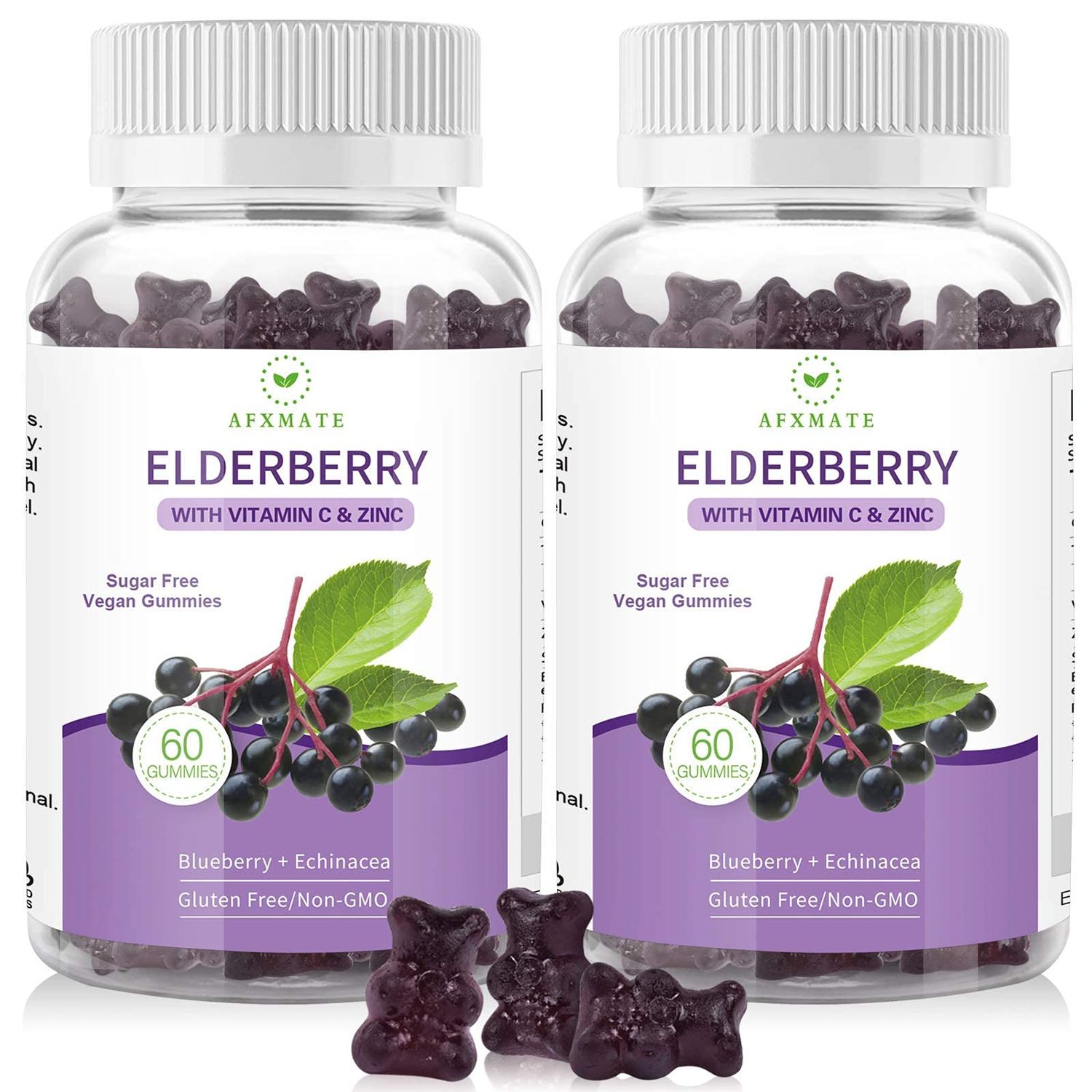 AFXMATE Sambucus Black Elderberry Gummies with Zinc and Vitamin C for Adults Kids Immune Support, Sugar Free 120 Counts